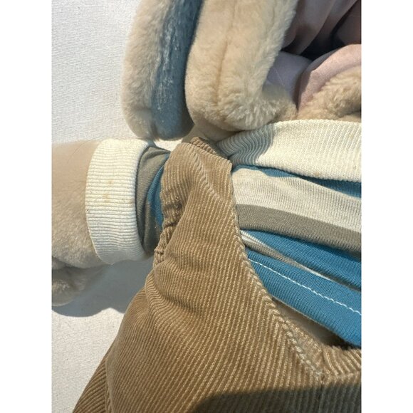 VTG Wrinkles Tan Dog Plush Toy With Brown Corduroy Overalls & Striped Shirt - Picture 5 of 6